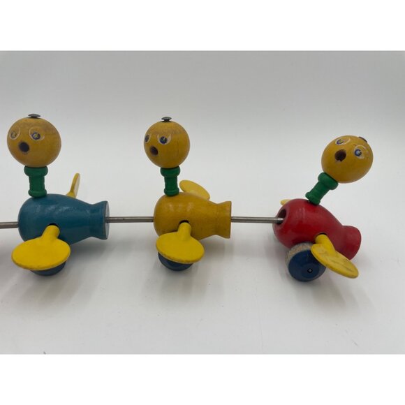 Antique Two Fisher-Price Wooden Pull Toys Train Cars & Duck Set - Picture 3 of 16